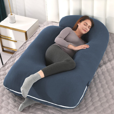 THUKRAN J Shape Polyester Fibre Solid Pregnancy Pillow Pack of 1(Dark Blue)