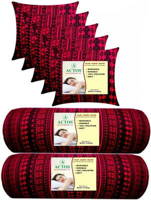 ACTOS Combo Set of 5 Cushion And 2 Bolster Microfibre Abstract Bolster Pack of 7(Maroon)