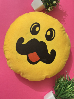 Lefo EMOJI Cotton Smiley Cushion Pack of 1(Yellow)