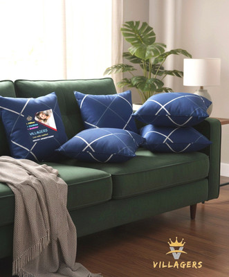 VILLAGERS Polyester Fibre Bolster Pack of 5 Abstract Premium Cushion Set | (16x16 inch)(Blue)