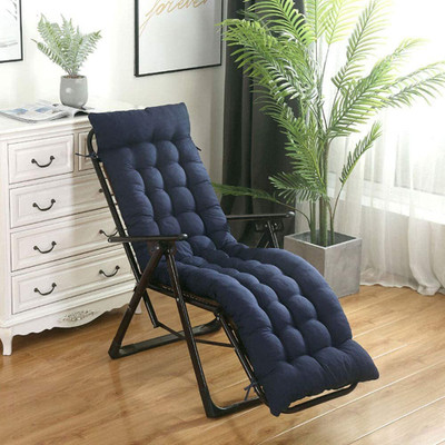 Soo Jaoo Long chair pad Cotton Solid Chair Pad Pack of 1(Navy Blue)