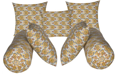 Changers Microfibre Bolster Pack of 7 Floral 5 Cushion And 2(Yellow14)