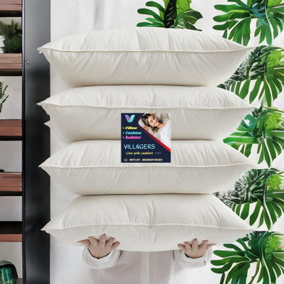 VILLAGERS Polyester Fibre Sleeping Pillow Pack of 4 Solid LUXURY(White)