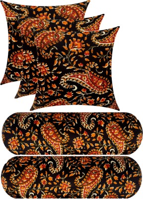 GKM Combo Set Of 3 Cushion And 2 Microfibre Floral Bolster Pack of 5(Black, Multicolor14)