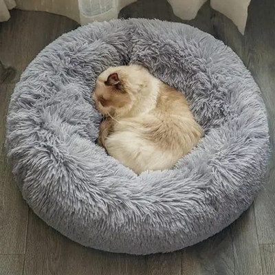Zexsazone Round donut pet bed Polyester Fibre Animals Sleeping Pillow Pack of 1(Grey)