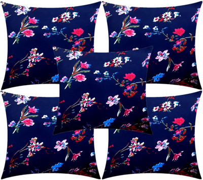 ACTOS Microfibre Floral Cushion Pack of 5(Blue)