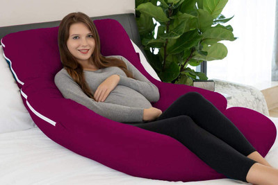 WINX ultra soft j shaped Polyester Fibre Solid Pregnancy Pillow Pack of 1(Wine)