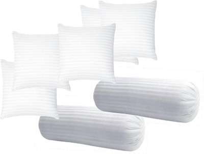 RACCOON Jaipuri Combo Set Of 5 Cushions & 2 Microfibre Stripes Bolster Pack of 7(White)