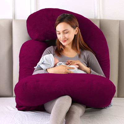 WILD MINT Polyester Fibre Pregnancy Pillow Pack of 1 Solid ultra soft j shaped(wine)