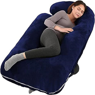 WILD MINT J SHAPE Microfibre Solid Body Pillow Pack of 1(Dark Blue)