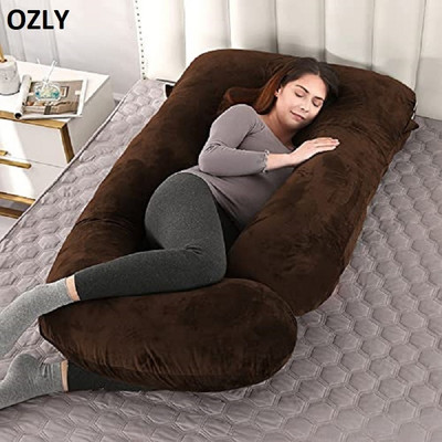 OZLY ultra soft j shaped pillow Microfibre, Polyester Fibre Solid Pregnancy Pillow Pack of 1(Brown)