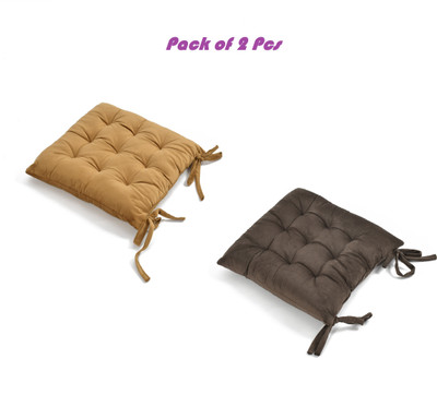 A CUBE LUXURY SOLUTIONS Polyester Fibre Solid Chair Pad Pack of 2(Beige, Coffee)