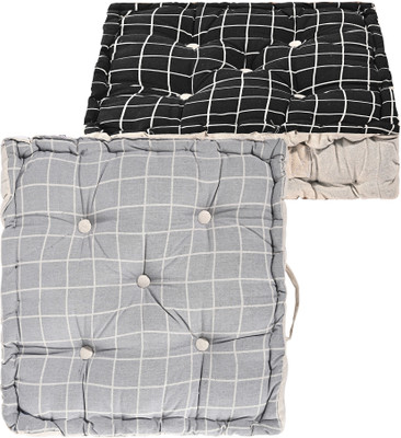 KUBER INDUSTRIES Microfibre Abstract Chair Pad Pack of 2(Black, Grey)