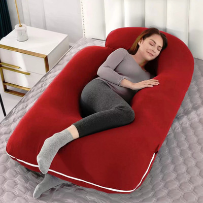 THUKRAN J Shape Microfibre Solid Pregnancy Pillow Pack of 1(Red)