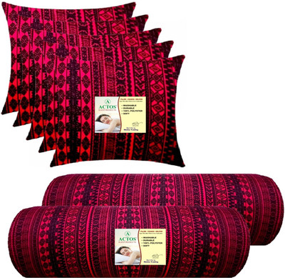 ACTOS 5 Cushion And 2 Microfibre Geometric Bolster Pack of 7(Maroon, Black17)