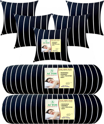 ACTOS 5 Cushion And 2 Microfibre Stripes Bolster Pack of 7(Black18)