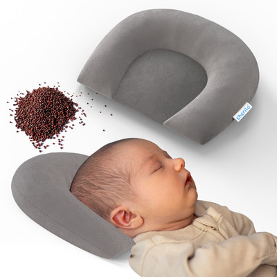 Cherilo Mustard Seeds Solid Baby Pillow Pack of 1(Grey Velvet)