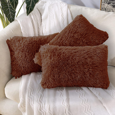 KNEFT Rectangle Plush Bed Pillow Set of 3 Microfibre Solid Cushion Pack of 3(Coffee)