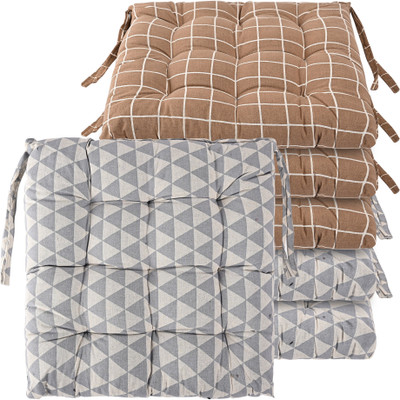 KUBER INDUSTRIES Microfibre Abstract Chair Pad Pack of 6(Brown, Grey)