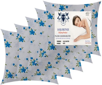 SANJU BROTHER Microfibre Floral Cushion Pack of 5(Blue)