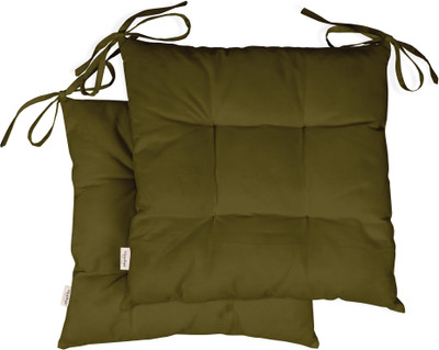 Vargottam Polyester Fibre Solid Chair Pad Pack of 2(Olive Green)