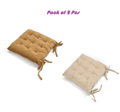 ZUCLLIN Polyester Fibre Solid Chair Pad Pack of 2(Beige, Cream)