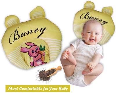 StuffNest Cotton, Mustard Seeds Solid Baby Pillow Pack of 1(Bunny Yellow)