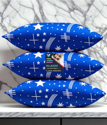 Texlux Blue Print Polyester Fibre Abstract Sleeping Pillow Pack of 3(Blue)
