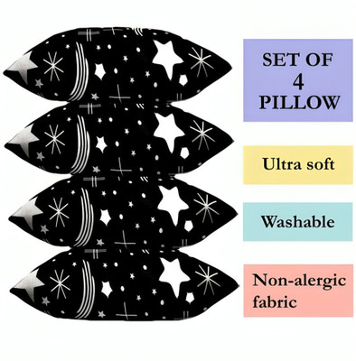 vraanc Luxury Polyester Fibre Abstract Sleeping Pillow Pack of 4(BALCK)