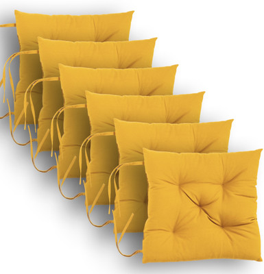 ESSAN FABRIX Premium Polyester Fibre Solid Chair Pad Pack of 6(Mustard Yellow)