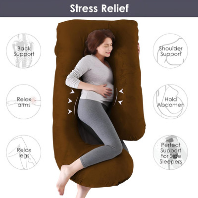 WINX Ultra soft j shaped pillow Polyester Fibre Solid Pregnancy Pillow Pack of 1(Brown)