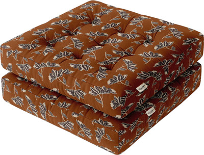 Vargottam Foam Floor Cushion Pack of 2 Floral Tufted Floor Seating Cushion(Rust Autumn Leaf)