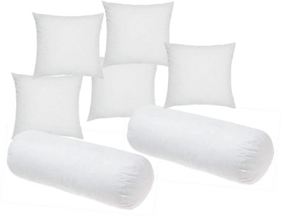 GTX Classic Jaipur Made Set of 5 Cushion & 2 Microfibre Solid Bolster Pack of 7(White)