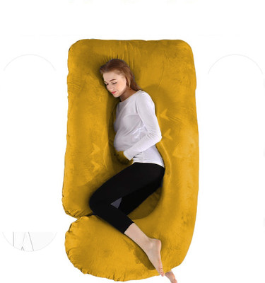 WONGVO J Shape Microfibre Solid Pregnancy Pillow Pack of 1(Gold)
