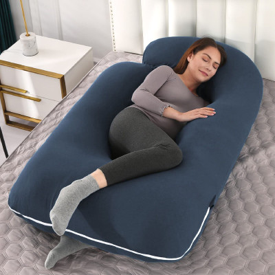 THUKRAN J Shape Polyester Fibre Solid Pregnancy Pillow Pack of 1(Dark Blue)