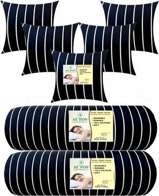 ACTOS 5 Cushion And 2 Microfibre Stripes Bolster Pack of 7(Black19)