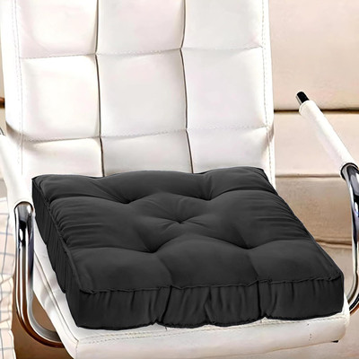 KUBER INDUSTRIES Microfibre Chair Pad Pack of 1 Solid(Black)