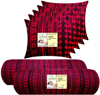 ACTOS 5 Cushion And 2 Microfibre Geometric Bolster Pack of 7(Maroon)