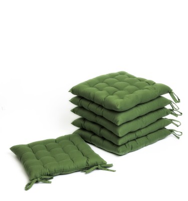 SKANDA FAB Cotton Floral Chair Pad Pack of 6(Green)