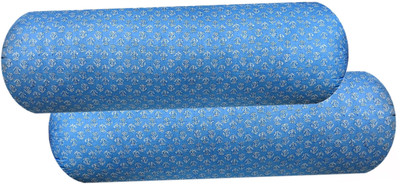 GKM Microfibre Sleeping Pillow Pack of 2 Floral Round Bolster(Light Blue, White)