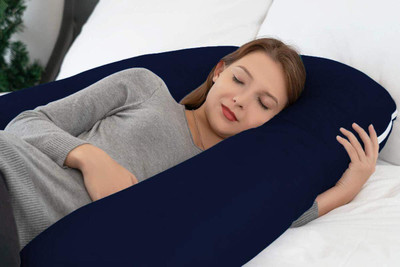 WINX ultra soft j shaped Polyester Fibre Solid Pregnancy Pillow Pack of 1(Dark Blue)