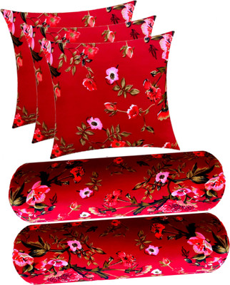 GKM Microfibre Bolster Pack of 5 Floral(Maroon)