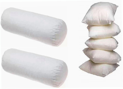 DONDA Microfibre Bolster Pack of 7 Solid 5 CUSHION 2 BOLSTER(White)