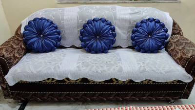 RACCOON Classic Look Microfibre Solid Cushion Pack of 3(Blue)