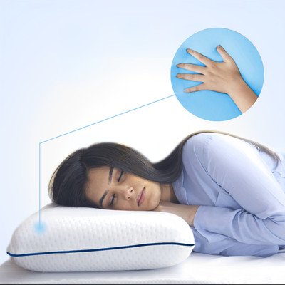 Sleepsia Memory Foam Solid Sleeping Pillow Pack of 1(White, Blue)