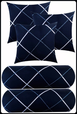 Urmila Creation 3 CUSHION 2 BOLSTER Microfibre Geometric Bolster Pack of 5(Blue)