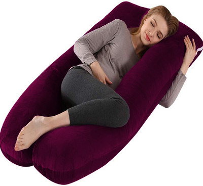 Daddy Cool U Shaped Velvet Microfibre Solid Pregnancy Pillow Pack of 1(Wine)