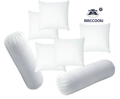 RACCOON Classic Set Of 5 Cushion & 2 Microfibre Stripes Bolster Pack of 7(White)