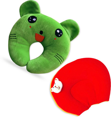 Little Bloom Polyester Fibre Animals Baby Pillow Pack of 2(Green & Red)