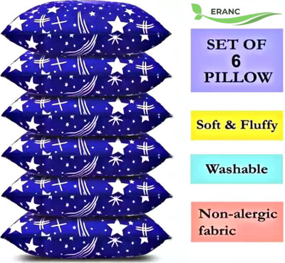ERANC Blue Star Microfibre Abstract Sleeping Pillow Pack of 6(Blue)